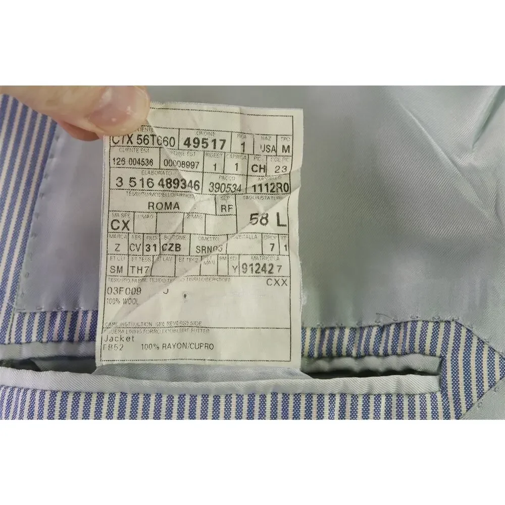 Ermenegildo Zegna Su Misura Blue White Striped 150s Wool 2-Btn Blazer Jacket 46R